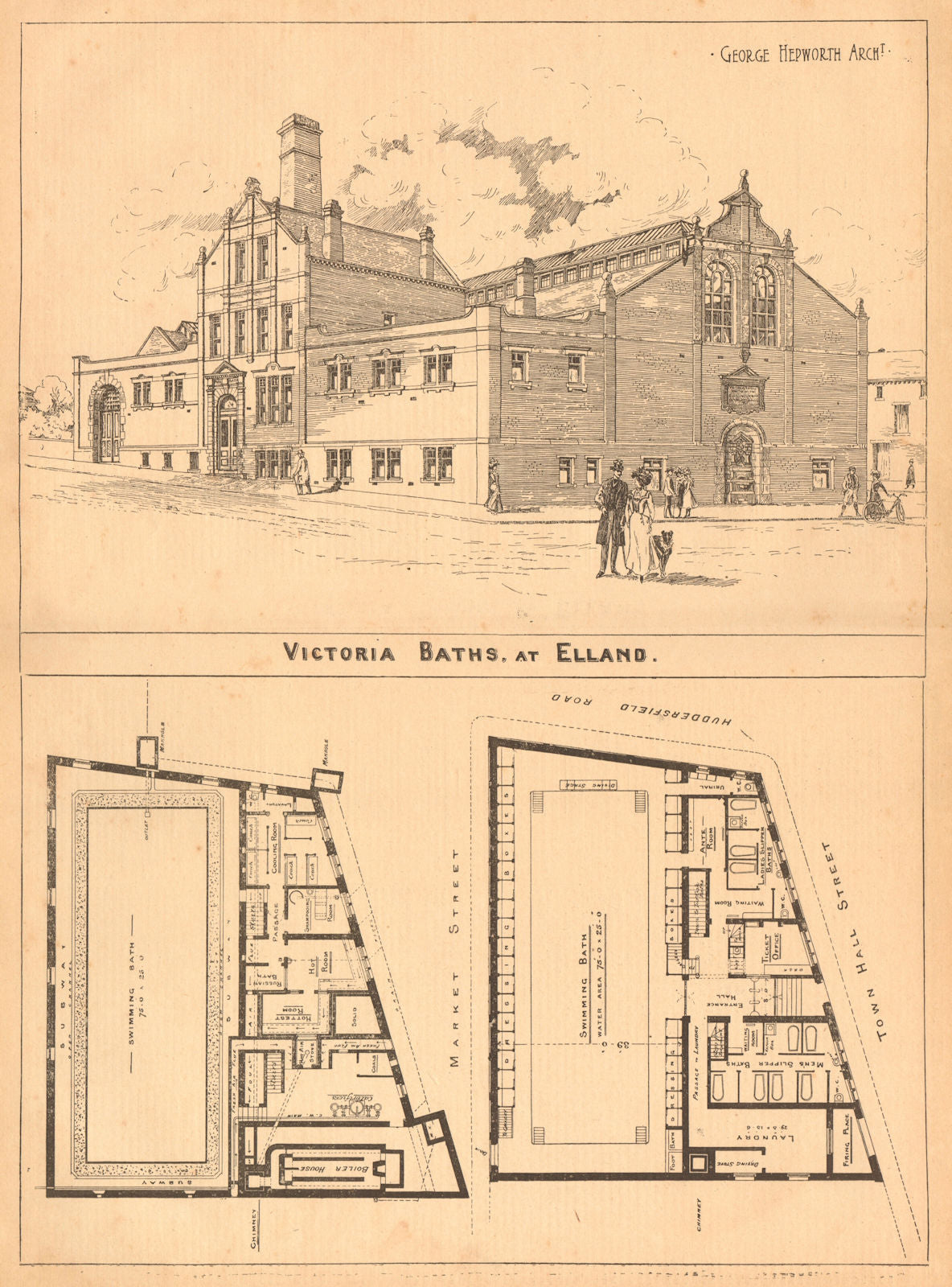 Victoria baths at Elland, George Hepworth Archt. Demolished 2015. Yorkshire 1902